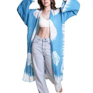 Beautiful Aqua Tie Dye Kimono Long Length Sleeve One Size Boho Duster Cardigan